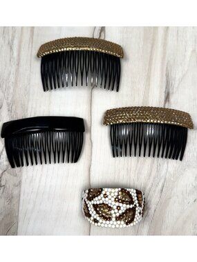 VTG Lot 4 RICHARD KERR Plastic Rhinestone HAIR COMBS & Tension HAIR CLIP France